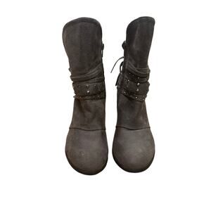 Vanity gray microfiber boots with studded straps size 7.5